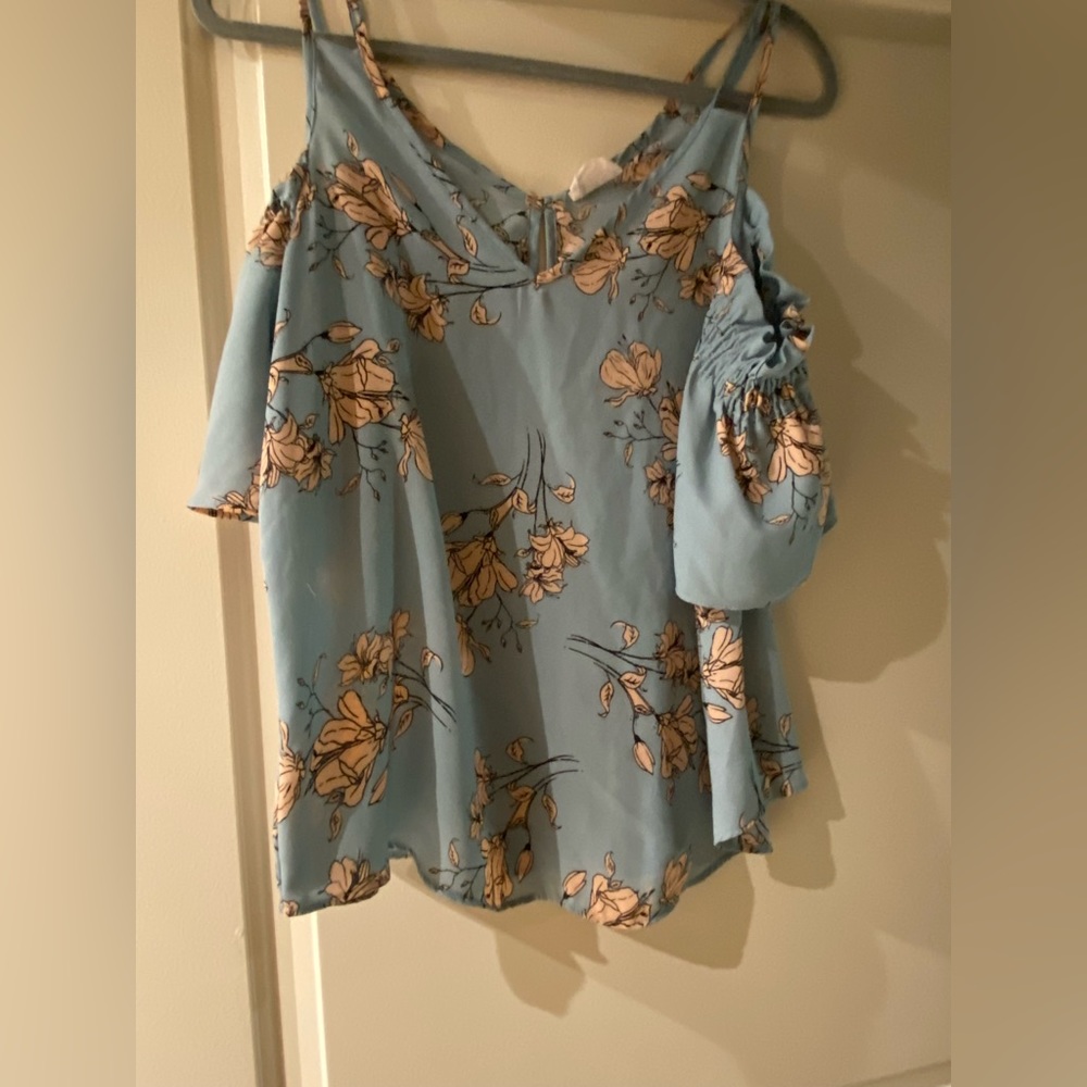 blue and pink shoulder blouse - sienna sky